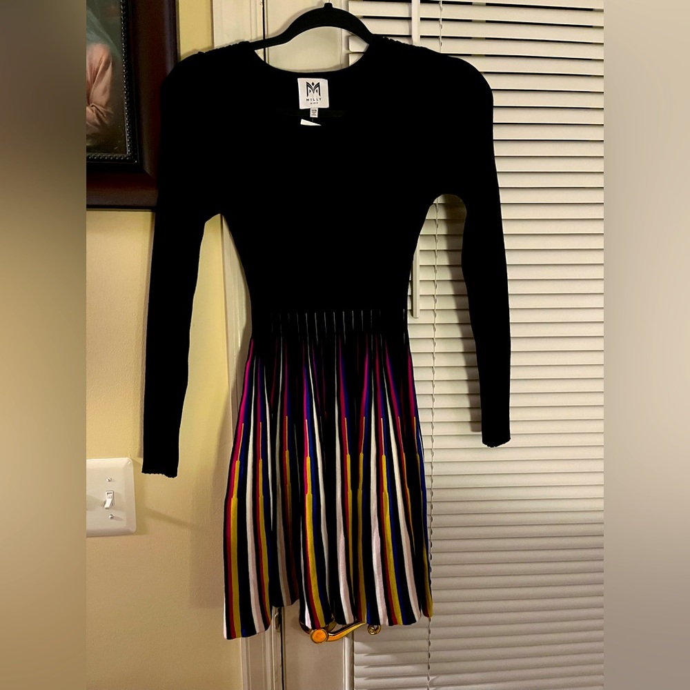 NWT Milly Minis Black Pleated Sweater Dress, 14/16 Misses Size